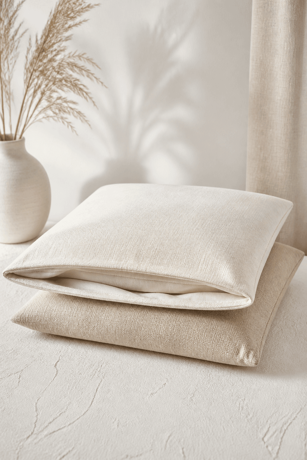Cotton cushion cover set in soft neutrals
