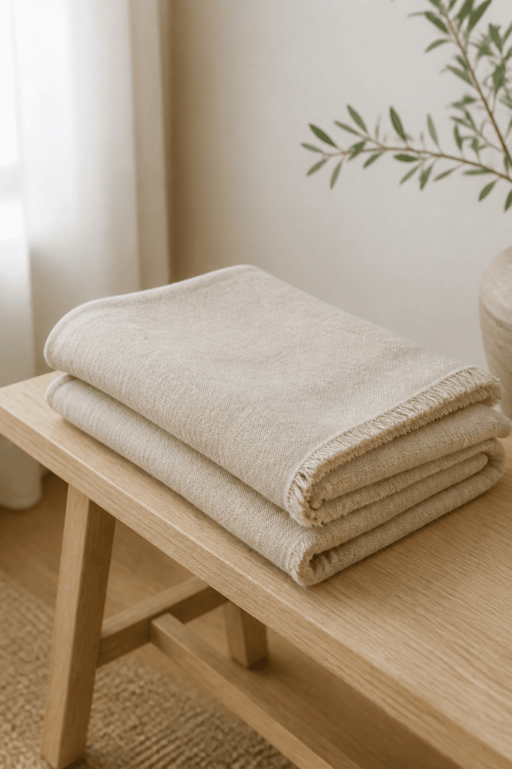 Linen throw blanket folded neatly